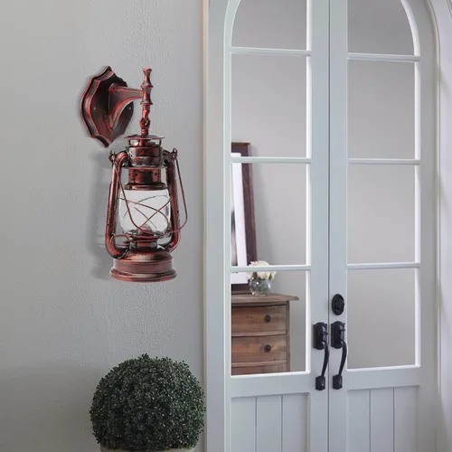 Vista 6 de Futchoy Lámpara de pared retro de latón, aplique industrial vintage con enchufe E27, 5 W máximo, lámpara de hierro y plástico resistente a