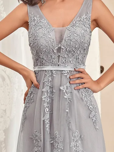 Vista 5 de Ever-Pretty Vestido de noche de tul con apliques de encaje con cuello en V para mujer 7544