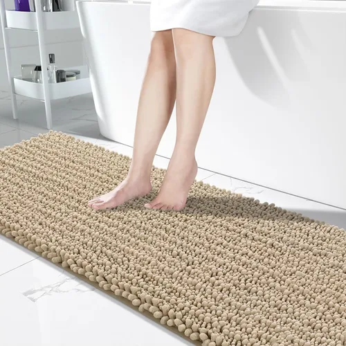 Vista 14 de Yimobra Alfombras de Baño Antideslizantes Lavables - Alfombra de Baño de Chenilla Ultra Suave Absorbente, Alfombra Peluda de Secado Rápido para Negro