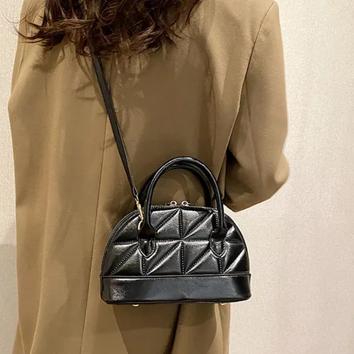 Vista 6 de Bolso de mano con forma de cúpula de charol para mujer, con forma de concha, mini bolso con asa superior