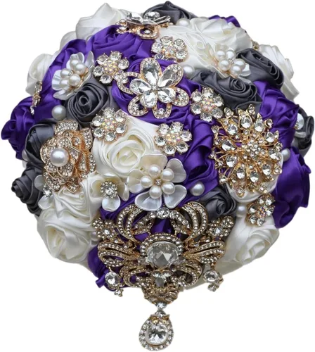 Vista 12 de Ramo de Boda Nupcial Rosa Rubor y Marfil con Broche Dorado Brillante con Diamantes de Imitación para Novia Dama de Honor Quinceañera Ramo de Flores