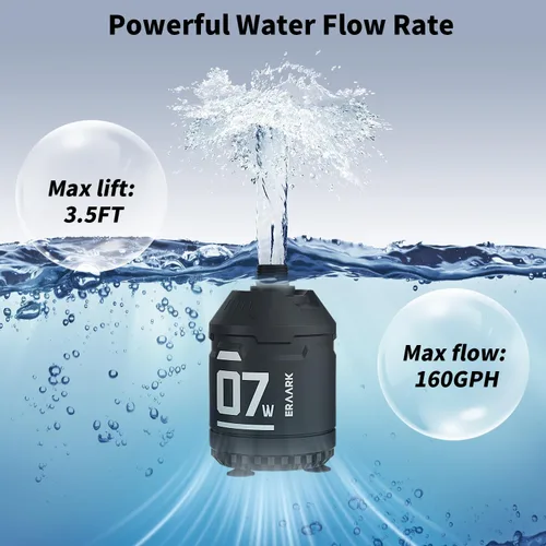 Vista 5 de ERAARK Bomba de agua sumergible de 160 GPH 7.5 W, bomba de fuente pequeña ultra silenciosa para acuarios, pecera, estanque, hidroponía