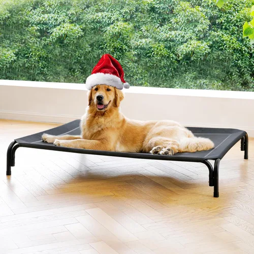 Vista 14 de Cama Elevada para Perros Catre Elevado para Perros al Aire Libre para Perros Medianos, la Instalación No Requiere Herramientas, Marco con Malla