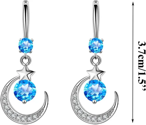 Vista 3 de Star Mythology - Aretes de gota de agua de luna, finos y elegantes aretes de diamantes de imitación, aretes de cobre con gota de agua para mujer