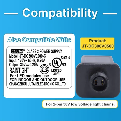 Vista 4 de PremierAdapter - Fuente de alimentación de 30 V 15 W, transformador para CZJUTAI JT-DC300V0500-F IP44 30V15W /12W /9W /7.2W /6W /4.5W /3.6W