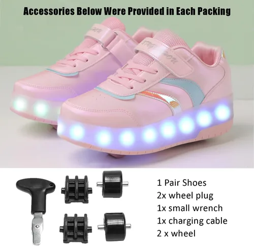 Vista 4 de Zapatos con ruedas para niños y niñas, patines, zapatillas deportivas con luz LED recargable para principiantes, el mejor regalo