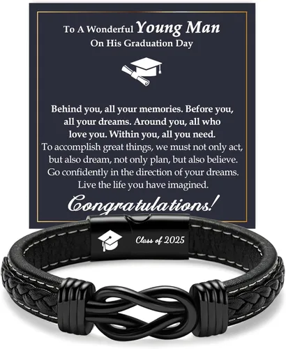 Vista 17 de Gifts for Men Infinity Leather Bracelet for Dad New Daddy Husband Boyfriend Son Grandson Brother Nephew Uncle Black Braided Engraved Leather Jewelry