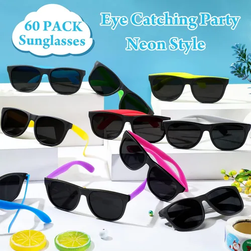 Vista 4 de [Usado] Paquete de 60 gafas de sol de neón para fiestas, 10 colores, gafas de sol