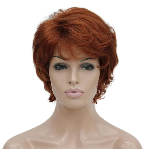 Vista 16 de Lydell Pelucas cortas y onduladas de 6 pulgadas, cabello sintético completo, estilo clásico (12TT26 marrón claro con reflejos)