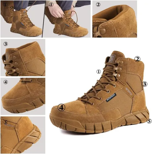 Vista 4 de FREE SOLDIER Waterproof Hiking Work Boots Men's Tactical Boots 6 Inches Lightweight Military Boots Breathable Desert Boots