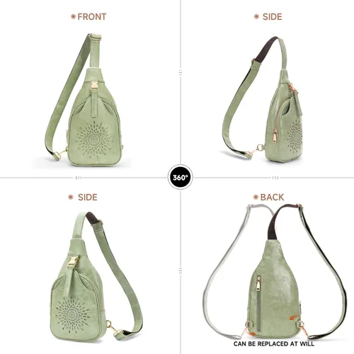 Vista 6 de APHISON Bolso bandolera para mujer, riñonera cruzada para mujer, mochila pequeña de moda con correa de guitarra