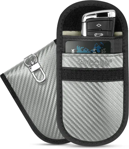 Vista 25 de TICONN 2PK Faraday - Bolsa para llavero de coche, bolsa de bloqueo RFID NFC Beige