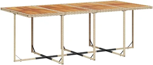 Vista 4 de Juego de comedor de patio de 9 piezas con mesa de ratán de polietileno beige y cojines color crema, muebles de exterior para jardín, patio trasero