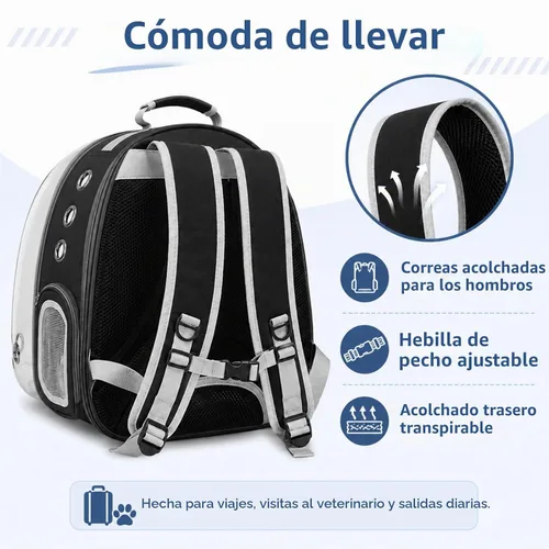 Vista 7 de Mochila extensible para gatos con ventana de burbujas y malla, color negro