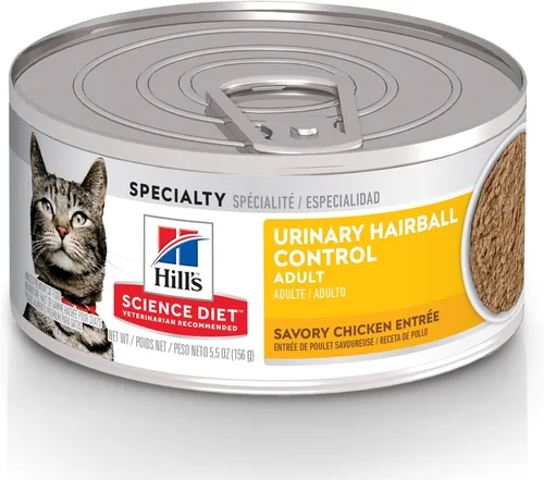 Vista 17 de Hill's Science Diet Urinary Hairball Control - Alimento húmedo para gatos adultos de 1 a 6 años, estofado de pollo y verduras, latas de 2.9 onzas