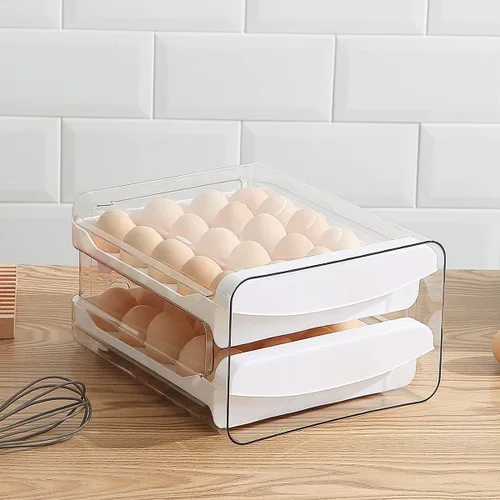 Vista 5 de HOMQUEN Soporte para huevos, plástico transparente, bandeja para huevos de 2 capas/40 rejillas y caja de almacenamiento fresca para refrigerador