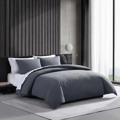 Vista 5 de Vera Wang - Juego de funda de edredón tamaño Queen, ropa de cama de algodón suave con fundas de almohada a juego, cierre de botón y lazos interiores