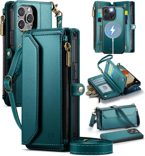 Vista 29 de Strapurs - Funda magnética desmontable para iPhone 15, color negro Compatible with Magsafe, Crossbody Wrist Strap, RFID Blocking 9-Card Holder