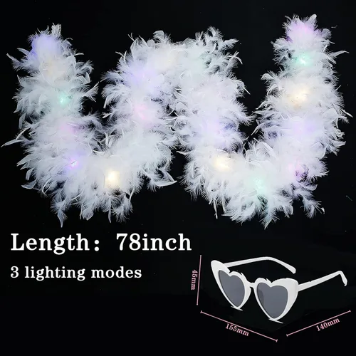 Vista 2 de NSODREEM Feather Boas - Juego de lentes de sol con forma de corazón y plumas, boa de plumas y lentes de sol en forma de corazón para fiesta
