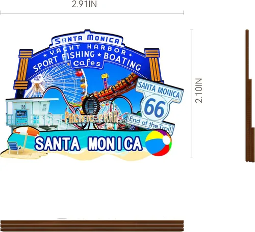 Vista 3 de Imán de madera de Santa Mónica de Estados Unidos 3D para nevera, recuerdos coleccionables, decoraciones artesanales hechas a mano