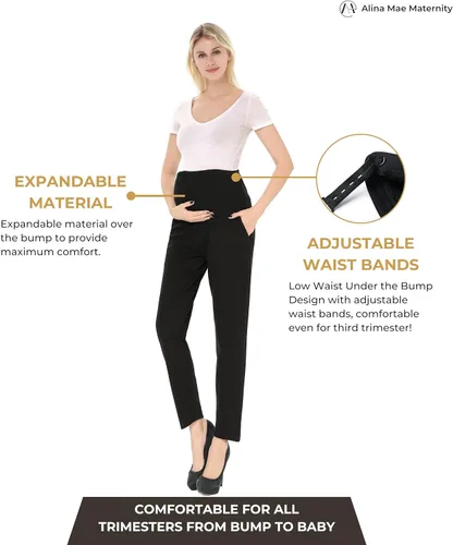 Vista 3 de Pantalones de maternidad cómodos elásticos para mujer, pantalones capri casuales de embarazo para el trabajo