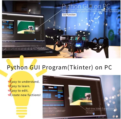 Vista 5 de Adeept DarkPaw Bionic - Kit de robot araña cuadrúpedo compatible con Raspberry Pi 4 3 Modelo B+/B, robot de rastreo STEM, OpenCV, autoestabilizador