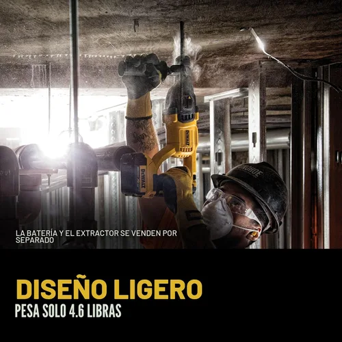 Vista 6 de DEWALT Martillo giratorio inalámbrico de 20 V MAX SDS Plus de 1 pulgada con mango en D, solo herramienta desnuda (DCH133B)