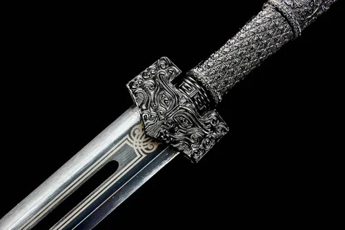Vista 6 de Espada práctica recta y afilada de acero al manganeso tradicional chino Han Negro