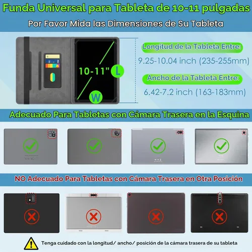 Vista 2 de DETUOSI Funda universal para tableta Android de 10.1 pulgadas, cubierta protectora de cuero, visión de 2 ángulos, con 3 ranuras para tarjetas, funda