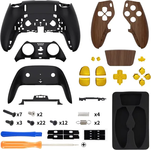 Vista 2 de eXtremeRate Juego completo de carcasa con botones, cubierta de panel táctil compatible con controlador de borde ps5, repuesto de grano de madera