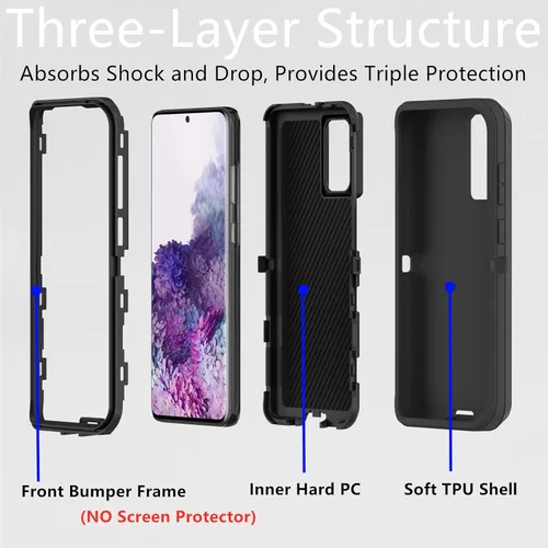 Vista 2 de Funda protectora resistente para Samsung Galaxy S20 Plus, a prueba de polvo, a prueba de golpes, protección contra caídas, 3 en 1, para Samsung Negro