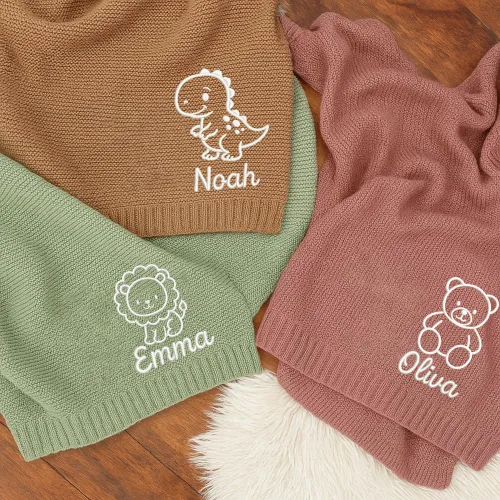 Vista 12 de Manta de punto personalizada y bordada de lujo con nombre de bebé, manta de algodón personalizada y monogramada para la guardería, regalos para bebé