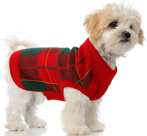 Vista 15 de PUMYPOREITY Suéter de vacaciones para perro, acogedor suéter de invierno, ajuste elástico, cuello alto, tema de Navidad para perros pequeños y Verde