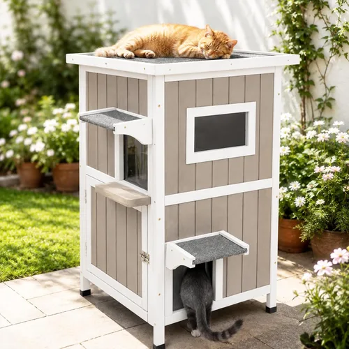 Vista 11 de Petscosset Insulated Outdoor Cat House, Weatherproof Feral Cat Shelter