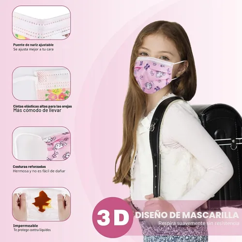 Vista 4 de 50PCS Kids Face Mask Safty Breathable Fabric for Girls and Boys