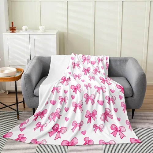 Vista 34 de Erosebridal Manta de franela con nudo de lazo para niñas, 40 x 50 pulgadas, diseño de rayas de diamante, para sofá cama y cama de vellón para niños