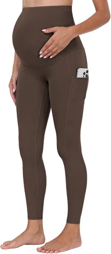 Vista 6 de WHOUARE Leggings de maternidad sobre el vientre con bolsillos para mujer, cintura alta, entrenamiento, pantalones de yoga