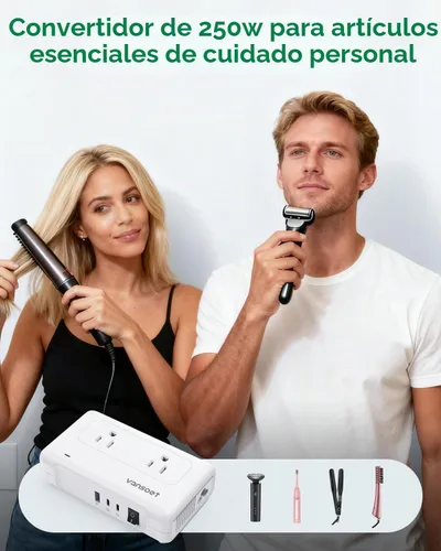 Vista 4 de Convertidor de voltaje de 220 V a 110 V de EE. UU. a Europa para alisadores de cabello y rizador, adaptador de viaje universal con 1 USB A y 2