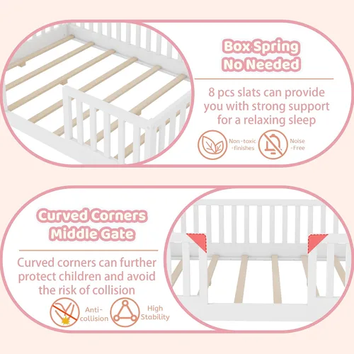 Vista 6 de Cama Montessori Full con rieles altos y luz LED, color blanco