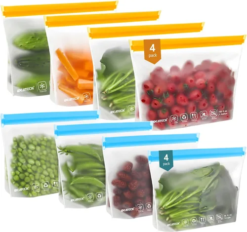 Vista 10 de IDEATECH Paquete de 12 bolsas de almacenamiento de alimentos aptas para lavavajillas, bolsas de congelador sin BPA, bolsas reutilizables
