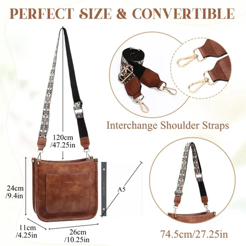 Vista 2 de RAVUO Bolsos cruzados para mujer, bolso de hombro de cuero vegano a la moda con 2 correas ajustables