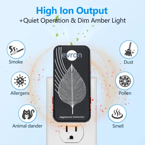 Vista 2 de Ionizadores de aire para el hogar, generador de iones negativos enchufables ultrafinos sin filtro, luz ámbar plegable para enchufar y tenue, iones