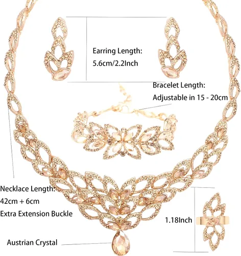 Vista 2 de SFE Juego de collar de declaración nupcial chapado en oro y platino y aretes colgantes para novia juego de joyas de boda gargantilla para mujeres