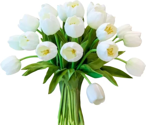 Vista 11 de Real Touch Mesa Tulipán Flores Artificiales Tallo Floral 6 piezas, Decoración del Hogar, Comedor, Sin Jarrón 6 Piezas (blanco)