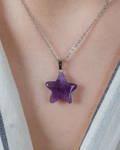 Vista 3 de Collar con colgante de estrella de piedra natural con cristales curativos, colgante de estrella de piedra natural, Piedra, No es una piedra preciosa
