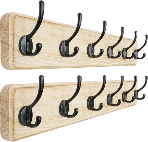 Vista 38 de Dseap Perchero de Pared: Moderno, Patentado, Resistente, 17.4" de Largo, Riel Colgador de Madera con 5 Ganchos Dobles para Abrigos de Invierno, Negro