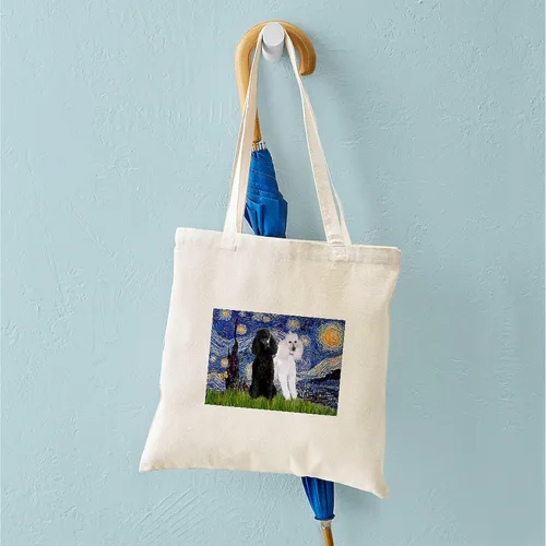 Vista 5 de CafePress The Starry Night by Vincent Van Gogh - Bolsa de lona reutilizable de lona beige, Caqui, S