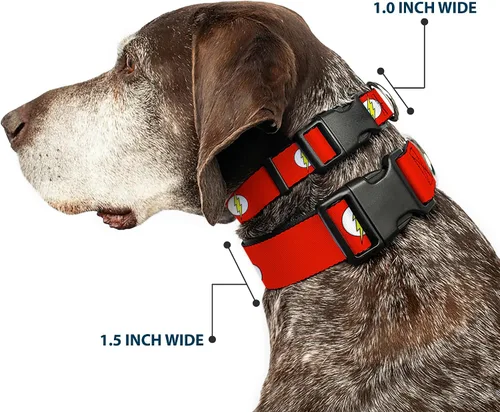 Vista 2 de Buckle-Down Collar de clip de plástico, logotipo flash, rojo/blanco/amarillo, 1 pulgada de ancho, se adapta a cuello de 9 a 15 pulgadas, pequeño