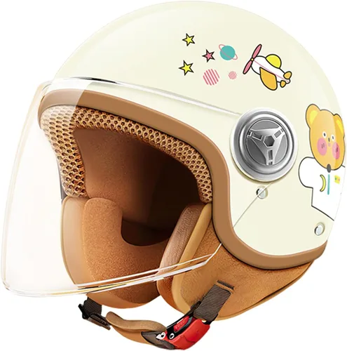Vista 10 de Casco de motocicleta de cara abierta 3/4 aprobado por DOT, cascos ligeros retro vintage, para niños y niñas de 3 a 15 años de edad, casco de scooter