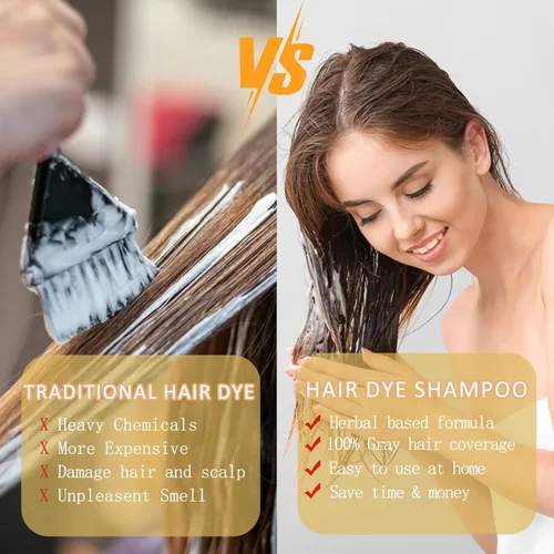 Vista 6 de Yocisku Champú de tinte para cabello negro 3 en 1 para hombres y mujeres, color de cabello para cobertura del 100% de las canas, champú para canas